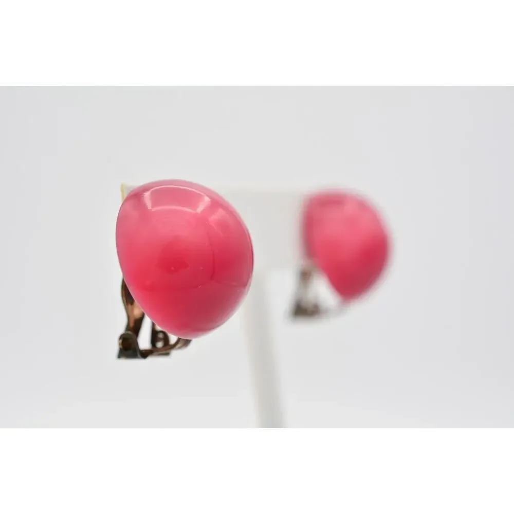 Vintage Clip On Earrings Lucite Multi-Dimension Pink Puffy Chunky Round 1980s 9L